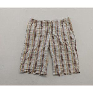 Old Navy Women's Ultra Low Waist Bermuda Shorts Size 6 White Brown Plaid Cotton